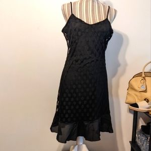 Black lacy mesh dress spaghetti straps ruffle lined nwt